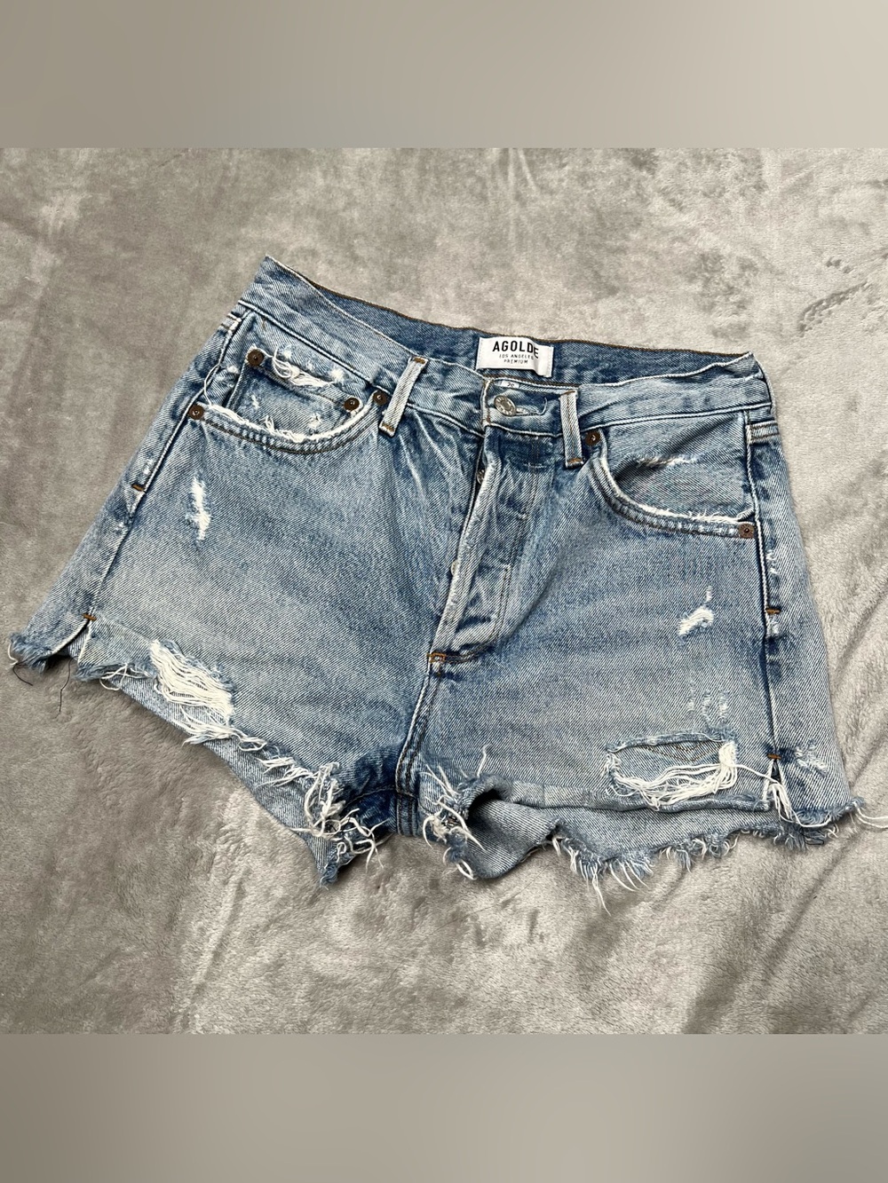 Agolde Jaden Denim Cut Off Shorts Womens 26 Blue Light Wash Distressed Jorts